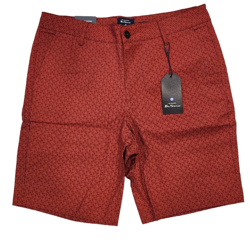 Ben Sherman Regular Fit Stretch Red Geometric Chino Shorts Men's 32